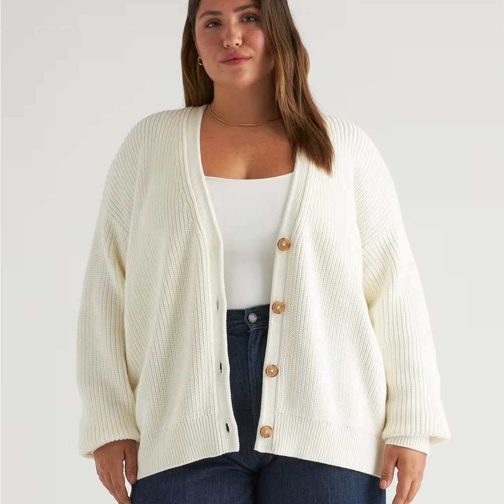 Oversized Boyfriend Cardigan | White Knit Cardigan Sweater Ivory | M
